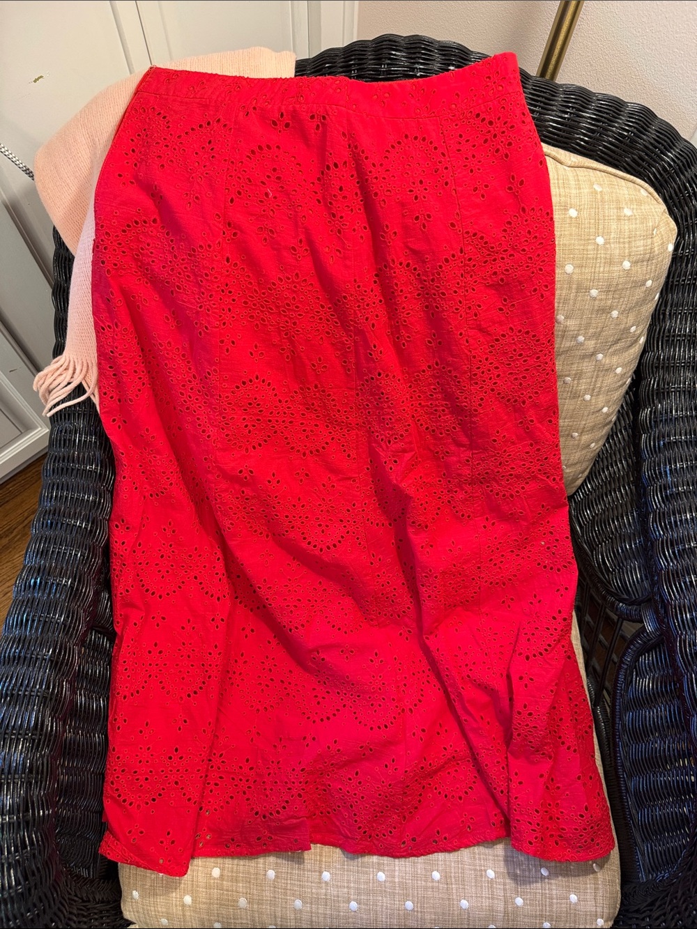 Commense Red Eyelet Midi Skirt